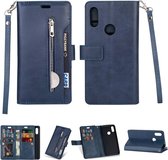 Voor Xiaomi Redmi 7 / Redmi Go Multifunctionele Rits Horizontale Flip Leren Case met Houder & Portemonnee & 9 Kaartsleuven & Lanyard (Blauw)