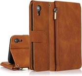 Skin-feel Crazy Horse Texture Rits Portemonnee Tas Horizontale Flip Leren Case met Houder & Kaartsleuven & Portemonnee & Lanyard Voor iPhone XR (Bruin)