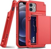 Voor iPhone 12 Pro Max schokbestendige zware pantser beschermhoes met dia Multi-kaartsleuf (rood)