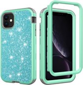 Voor iPhone 11 3 in 1 glitter effen kleur TPU + pc schokbestendig hoesje (groen)