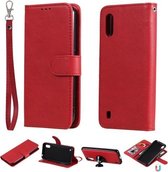 Voor Samsung Galaxy A01 (EU-versie) 2 in 1 effen kleur afneembare PU lederen tas met kaartsleuven & magnetische houder & fotolijst & portemonnee & riem (rood)