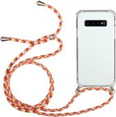 Voor Samsung Galaxy S10 Four-Corner Anti-Fall transparante TPU beschermhoes met lanyard (oranjegeel)