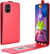 Voor Samsung Galaxy M51 (zijvingerafdruk) R64 textuur enkele verticale flip lederen beschermhoes met kaartsleuven en fotolijst (rood)