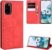 Voor Samsung Galaxy S20 FE 4G / 5G Retro-skin Business magnetische zuignap lederen tas met houder & kaartsleuven & portemonnee (rood)