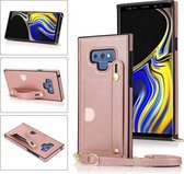 Voor Samsung Galaxy Note9 polsband PU + TPU schokbestendig beschermhoes met crossbody lanyard & houder & kaartsleuf (rose goud)