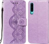 Voor Huawei P30 Flower Vine Embossing Pattern Horizontale Flip Leather Case met Card Slot & Holder & Wallet & Lanyard (Purple)