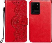 Voor Samsung Galaxy S20 Ultra Flower Vine Embossing Pattern Horizontale Flip Leather Case met Card Slot & Holder & Wallet & Lanyard (Red)