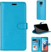 Voor Motorola Moto E7 Pure Color Horizontale Flip PU lederen tas met houder & kaartsleuven & portemonnee & fotolijst (blauw)