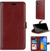 Voor Huawei P smart 2021 / Y7a Pure Kleur Horizontale Flip PU Leren Case met Houder & Kaartsleuven & Portemonnee & Fotolijst (Bruin)