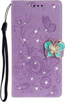 Voor Galaxy S20 Plus Diamond Encrusted Butterflies Love Flowers Pattern Horizontale Flip lederen hoes met houder & kaartsleuven & portemonnee & lanyard (paars)