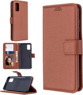 Voor Samsung Galaxy A41 Litchi Texture Horizontale Flip Leren Case met Houder & Kaartsleuven & Portemonnee & Fotolijst (Bruin)