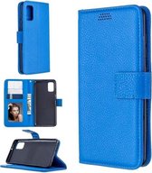 Voor Samsung Galaxy A41 Litchi Texture Horizontale Flip Leren Case met Houder & Kaartsleuven & Portemonnee & Fotolijst (Blauw)