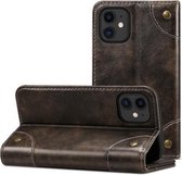 Barokke eenvoudige horizontale lederen flip-hoes met houder en kaartsleuven en portemonnee voor iPhone 12/12 Pro (zwart)