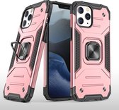 Magnetisch pantser schokbestendig TPU + pc-hoesje met metalen ringhouder voor iPhone 12/12 Pro (roségoud)