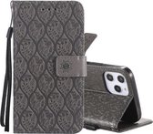 Geperst afdrukken Rotan bloemenpatroon Horizontale flip PU lederen tas met houder & kaartsleuven & portemonnee & fotolijst voor iPhone 12 Pro Max (grijs)