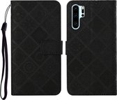 Voor Huawei P30 Pro etnische stijl reliëf patroon horizontale flip lederen tas met houder & kaartsleuven & portemonnee & lanyard (zwart)