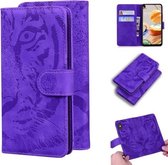 Voor LG K41S / K51S Tiger Embossing Pattern Horizontale Flip lederen tas met houder & kaartsleuven & portemonnee (paars)