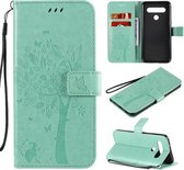 Voor LG K61 Tree & Cat Reliëfpatroon Horizontale Flip Leren Case met Houder & Kaartsleuven & Portemonnee & Lanyard (Groen)