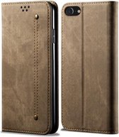 Voor iPhone 7/8 denim textuur casual stijl horizontale flip lederen tas met houder & kaartsleuven & portemonnee (kaki)