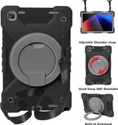 Voor Samsung Tab A7 10.4 (2020) T500 / T505 PC + siliconen schokbestendige combinatiebehuizing met 360 graden roterende houder & handvat & schouderriem (zwart + grijs)