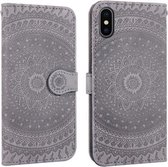 Voor iPhone X / XS Geperst drukpatroon Horizontale flip PU lederen tas, met houder & kaartsleuven & portemonnee & & lanyard (grijs)