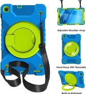 Voor Samsung Galaxy Tab A 10.1 T510 / T515 PC + siliconen schokbestendige combinatiebehuizing met 360 graden roterende houder & handvat & schouderriem (blauw + groen)