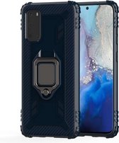 Voor Galaxy S20 koolstofvezel beschermhoes met 360 graden roterende ringhouder (blauw)