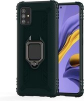 Voor Galaxy A51 koolstofvezel beschermhoes met 360 graden roterende ringhouder (groen)