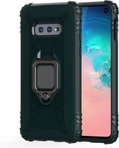 Voor Galaxy S10e koolstofvezel beschermhoes met 360 graden roterende ringhouder (groen)