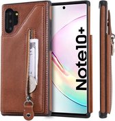 Voor Galaxy Note 10 Plus effen kleur dubbele gesp rits schokbestendig beschermhoes (bruin)