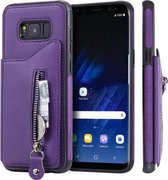 Voor Galaxy S8 Plus effen kleur dubbele gesp rits schokbestendig beschermhoes (paars)