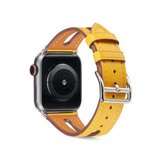 Top-grain lederen horlogeband voor Apple Watch Series 6 & SE & 5 & 4 44 mm / 3 & 2 & 1 42 mm (geel)