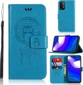Voor Xiaomi Redmi Note 9 4G Windgong Uil Embossing Patroon Horizontale Flip Leren Case met Houder & Kaartsleuven & Portemonnee (Blauw)