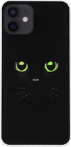 ADEL Siliconen Back Cover Softcase Hoesje Geschikt voor iPhone 12 Mini - Katten Zwart Groene Ogen