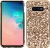 Glitter poeder schokbestendig TPU beschermhoes voor Galaxy S10 + (goud)