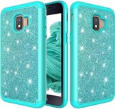 Glitter poeder contrast huid schokbestendig siliconen + pc beschermhoes voor Galaxy J2 Core 2018 (groen)