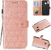Geperst afdrukken Rotan bloempatroon Horizontale flip PU lederen tas voor Galaxy M20, met houder en kaartsleuven en portemonnee en fotolijst (roségoud)
