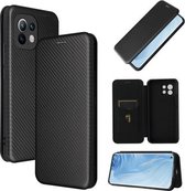 Voor xiaomi mi 11 koolstofvezel textuur magnetische horizontale flip tpu + pc + pu lederen tas met kaartsleuf (zwart)