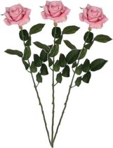 4x stuks roze rozen kunstbloem 66 cm - Kunstbloemen boeketten