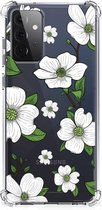 Coque arrière en silicone Samsung Galaxy A72 4G / 5G Coque de téléphone avec bord transparent Fleurs de cornouiller