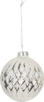 Clayre & Eef Kerstballen Set van 4 Ø 8 cm Wit Glas Rond Kerstboomversiering Kerstversiering