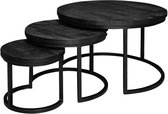 Mangohouten Salontafels Sienna Set van 3 Mahom Industrieel - Kleine tafel van Mangohout & Metaal - Industriële Huiskamertafel