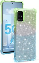 Voor Samsung Galaxy A51 4G gradiënt glitter poeder schokbestendig TPU beschermhoes (groenblauw)