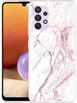 Hoesje Geschikt voor Samsung Galaxy A32 4G White Pink Marble
