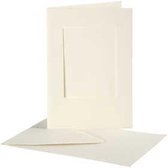 Passepartout kaarten , afmeting kaart 10,5x15 cm, afmeting envelop 11,5x16,5 cm, off-white, rechthoek, 10sets, gatgrootte 6,5x8,8