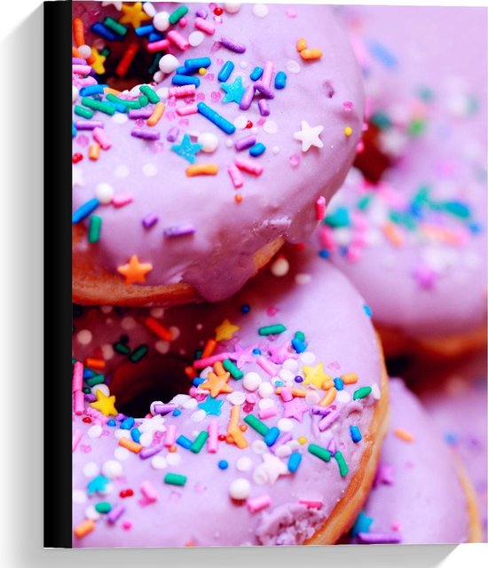 Canvas - Roze Donuts met Sprinkels - Foto op Canvas Schilderij (Wanddecoratie op Canvas)