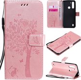 Voor Motorola Moto G8 Power Lite Tree & Cat ReliÃ«fpatroon Horizontale Flip Leren Case met Houder & Kaartsleuven & Portemonnee & Lanyard (Rose Goud)