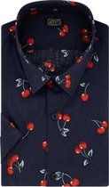 GENTS | Overhemd Heren Korte Mouw print kers blauw 0729 Maat XL 43/44
