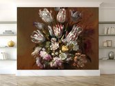 Professioneel Fotobehang Stilleven Met Bloemen - bruin - Sticky Decoration - fotobehang - decoratie - woonaccessoires - inclusief gratis hobbymesje - 415 cm breed x 280 cm hoog - in 7 verschi