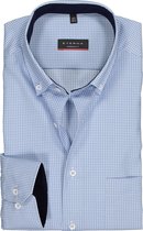ETERNA modern fit overhemd - twill heren overhemd - lichtblauw met wit geruit (blauw contrast) - Strijkvrij - Boordmaat: 41